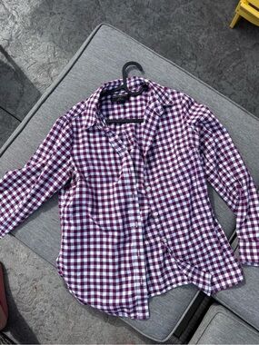 Banana Republic Purple and White Gingham Button-Down Shirt
